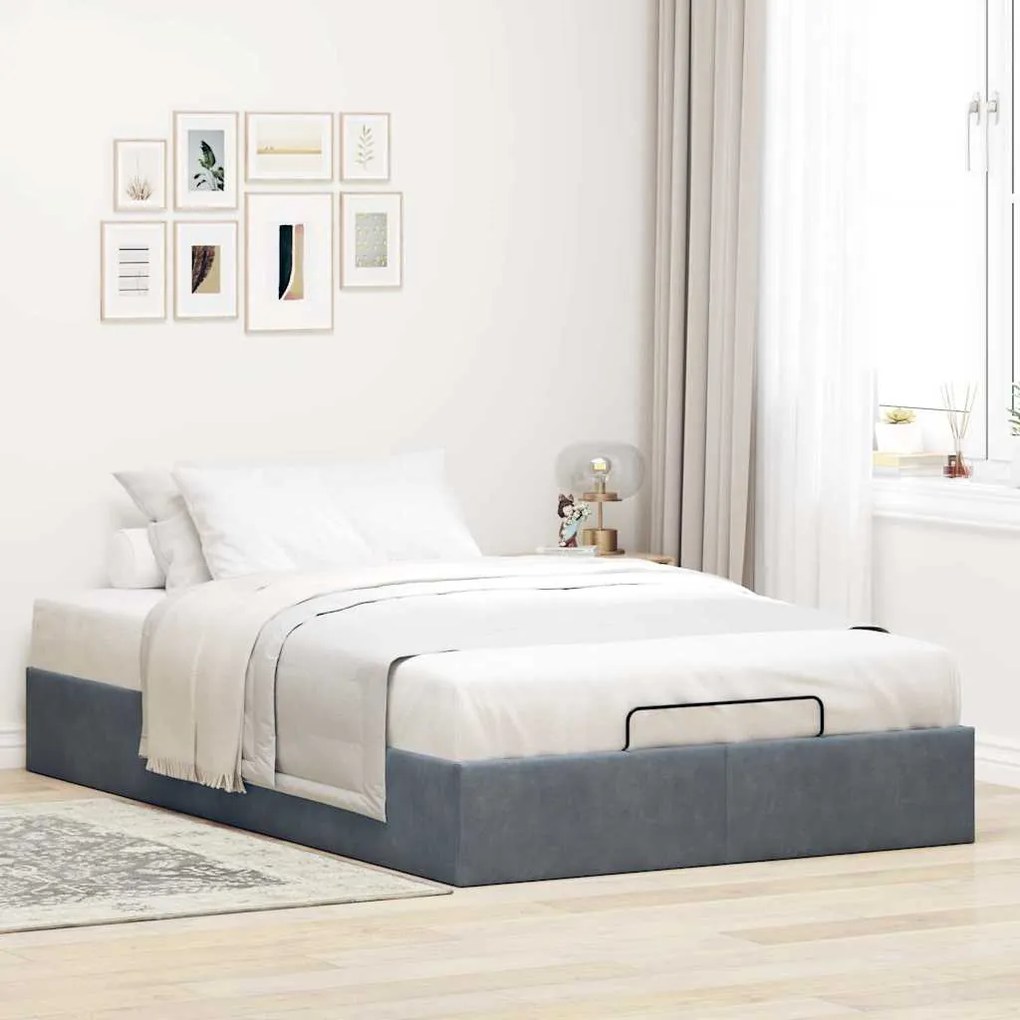 Otomano Bed Frame No Colchão Cinzento Escuro 120x190 cm Veludo