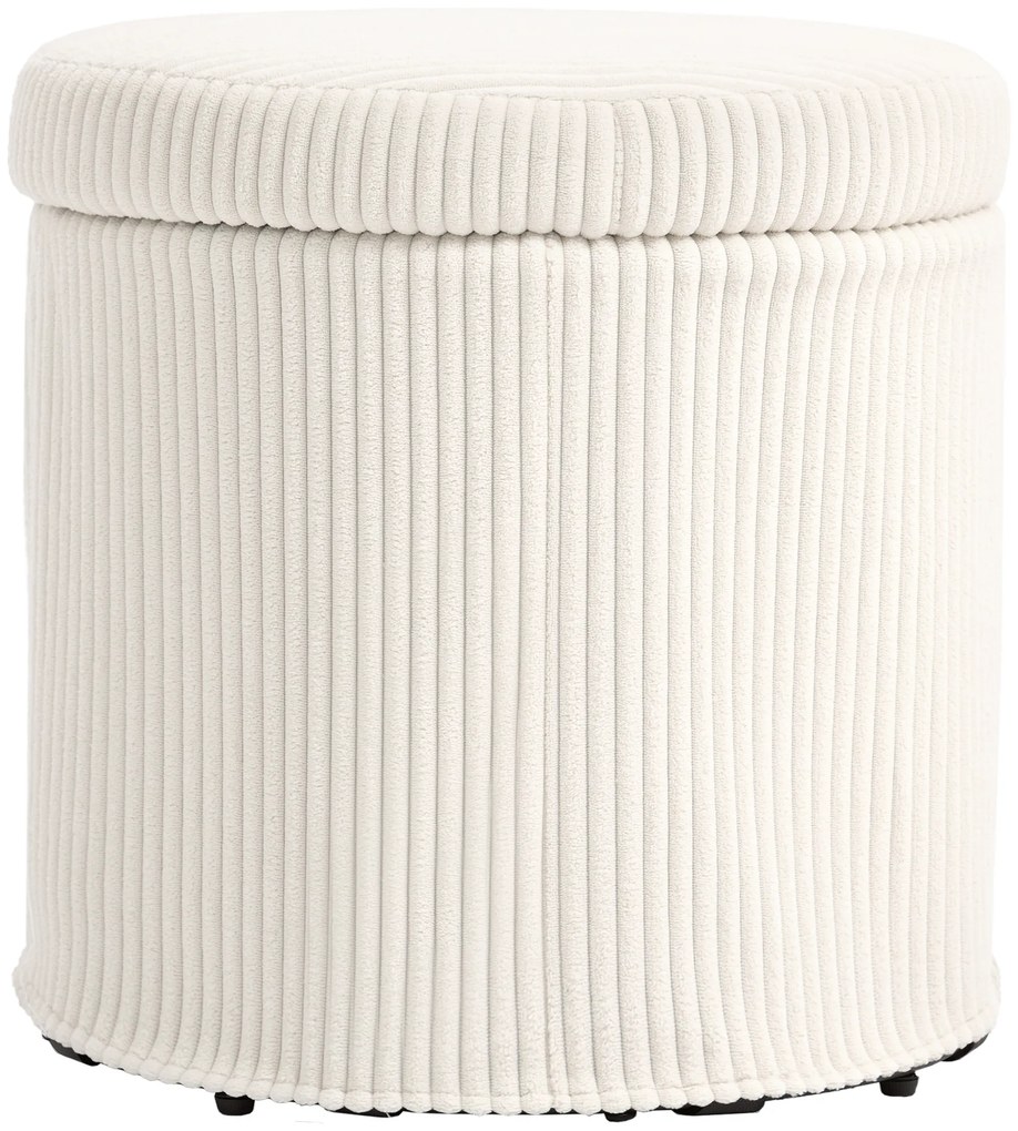 HOMCOM Puff de Arrumação Baú de Arrumação Redondo Estofado em Veludo Cotelê  Tampa Removível Ø40x41 cm Creme | Aosom Portugal