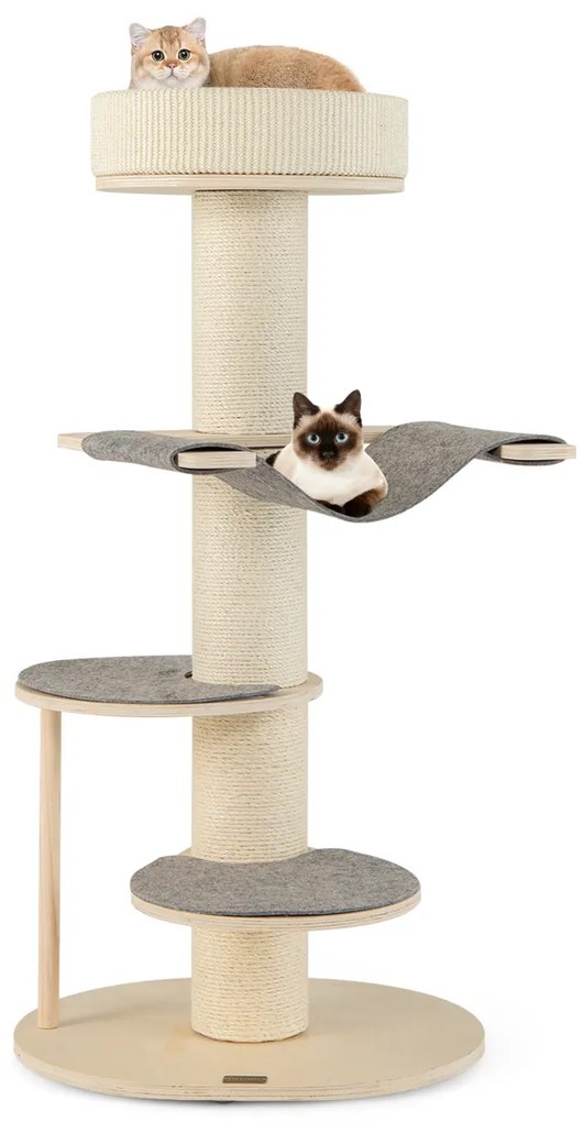 Arranhador para gatos de 120 cm Torre de madeira para gatos de vários níveis com arranhadores de sisal e 2 plataformas