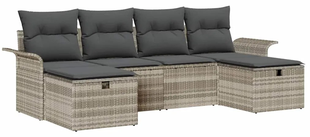 Conjunto de Sofá de Jardim com 6 Peças e Almofadas Cinza Claro em Ratt