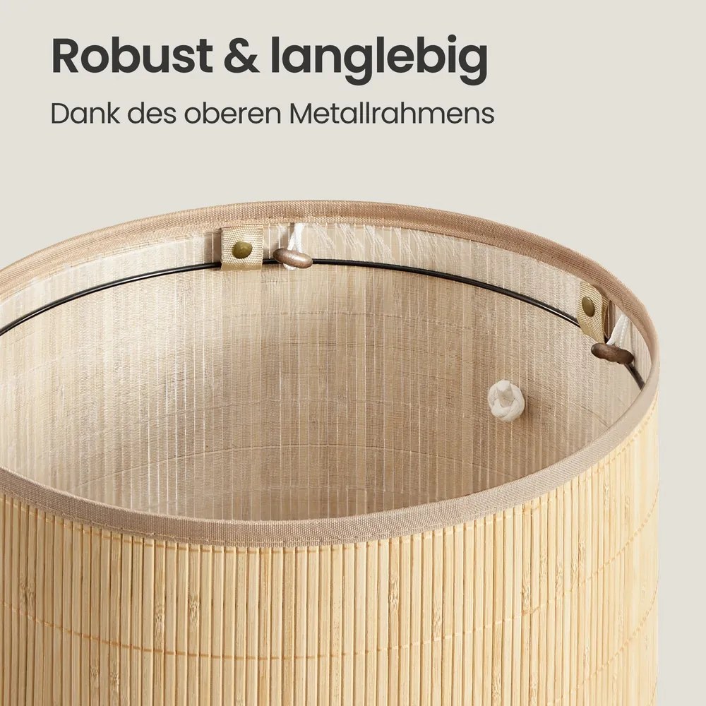 Cesto da roupa suja com tampa, 90 L, cesto de bambu natural