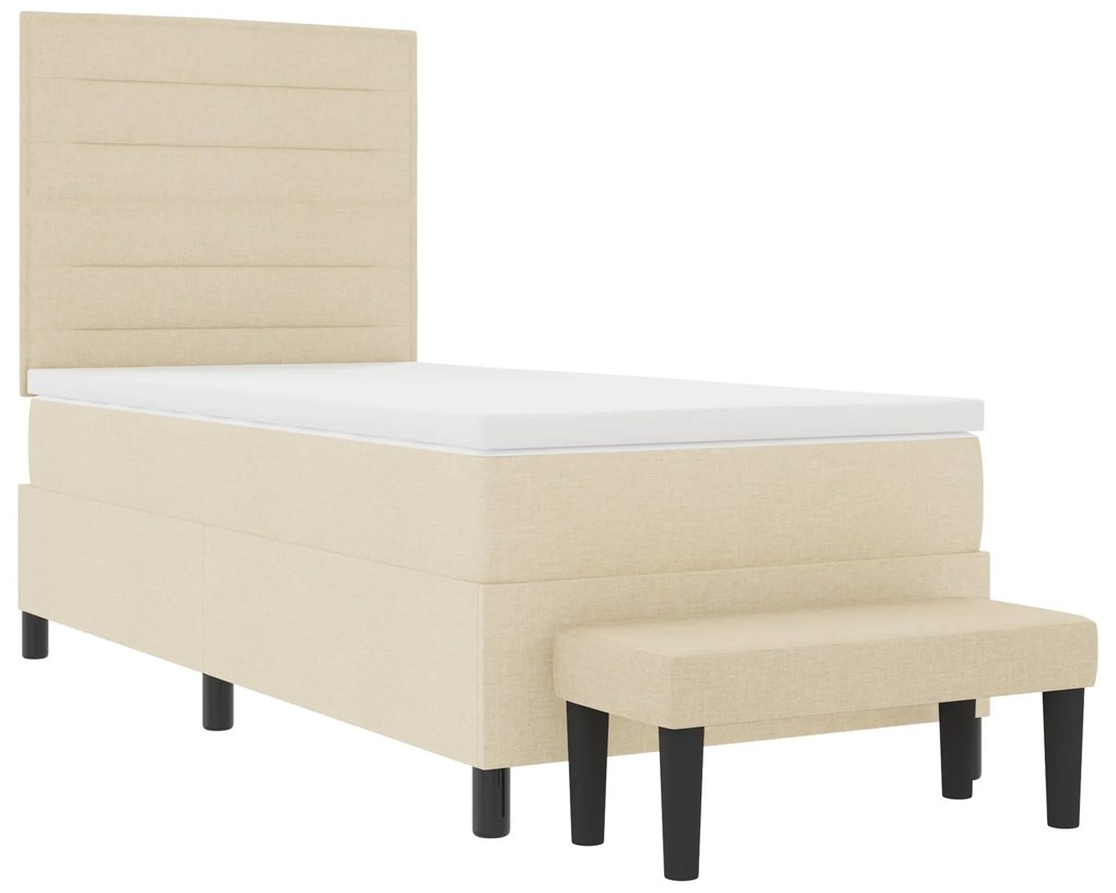 Cama Box Spring com Colchão e Banco Creme 90x190 cm Tecido