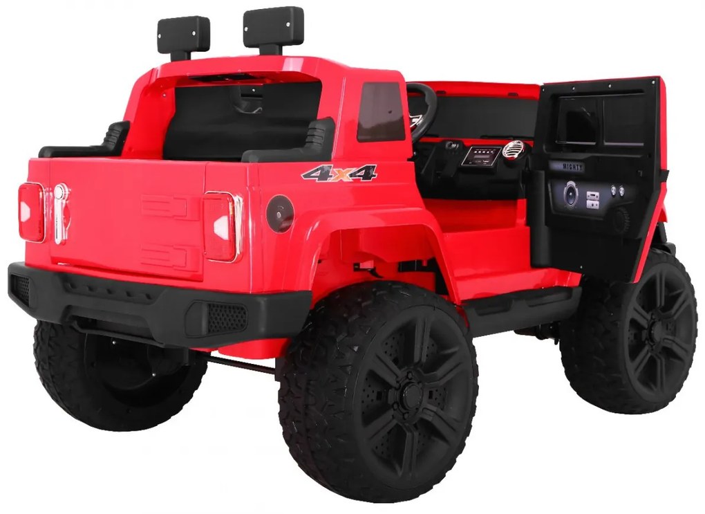 Jipe elétrico para Crianças 24V 2 Lugares Mighty Jeep 4x4 Rodas de EVA, Assento de couro Vermelho