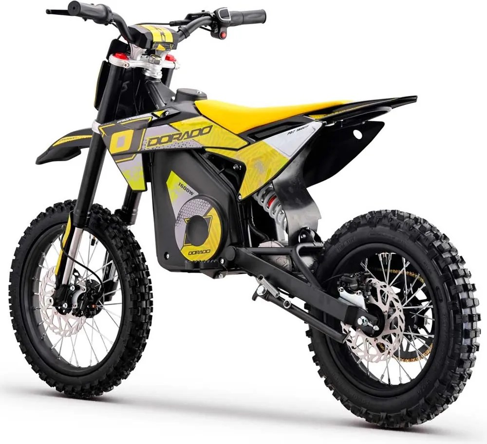 Mini moto elétrica para crianças velocidade até 38 km/h aprox. C/Limitador 1600W DORADO PD7 14/12" Amarela