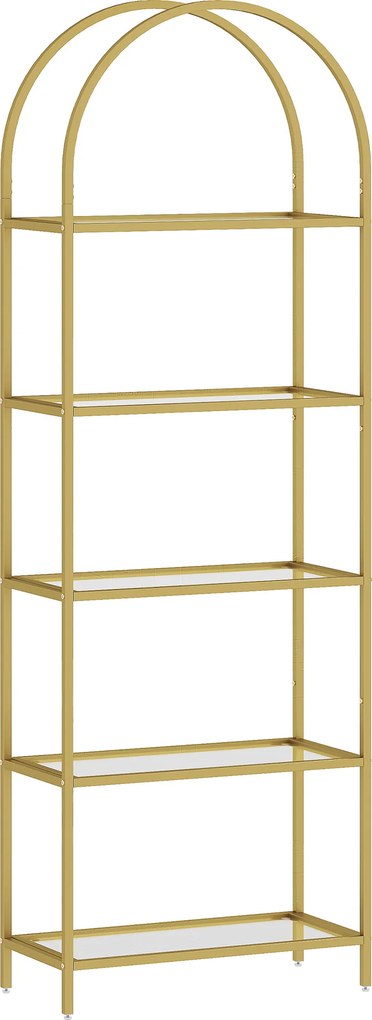HOMCOM Estante de Vidro de 5 Níveis Estante de Arrumação Estrutura Arqueada Estante Estreita 60x30x175 cm Dourado | Aosom Portugal