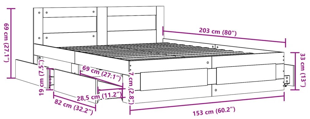 Estrutura cama c/ cabeceira 150x200 cm derivados madeira branco