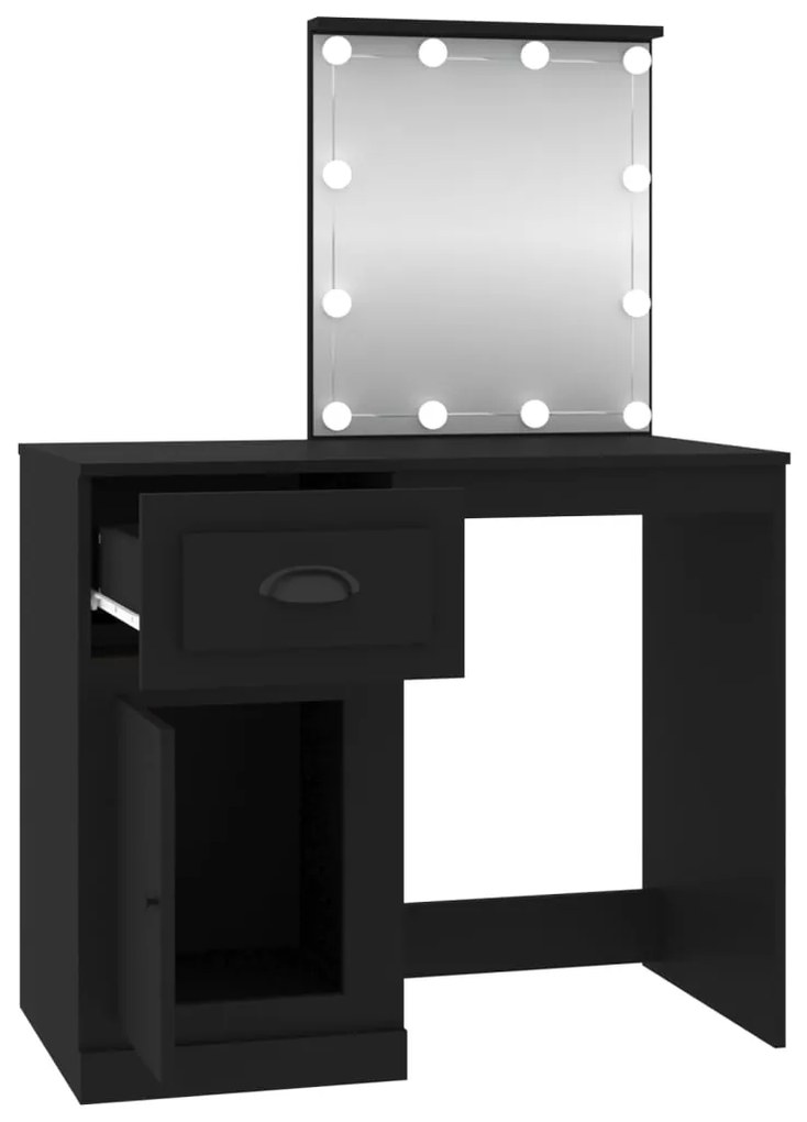 Toucador com luz LED 90x50x132,5 cm derivados de madeira preto