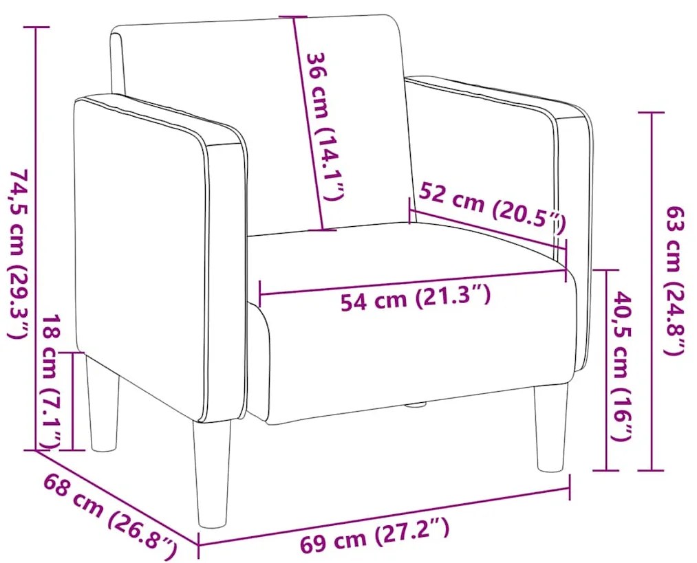 Poltrona com apoio de braços 54 cm tecido corduroy