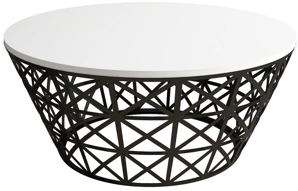 Mesa de Centro Stil Metal Ferforje – Branco/Preto – 90x90x38 cm