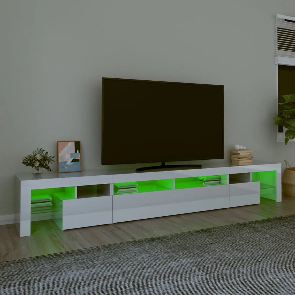 Móvel de TV Roberci com Luzes LED de 260cm - Branco Brilhante - Design