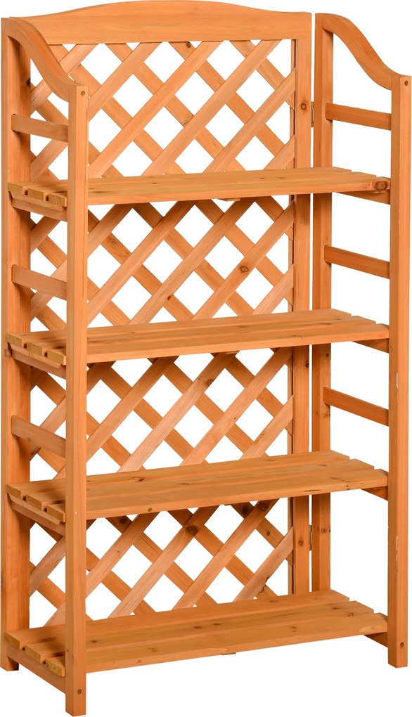 Outsunny Estante de Flores Dobrável Suporte de Vasos Suporte para Plantas - 4 níveis com ripas reguláveis - painel traseiro em treliça - Pinho pré-oleado para Interior Varanda Jardim Terraço | Aosom Portugal