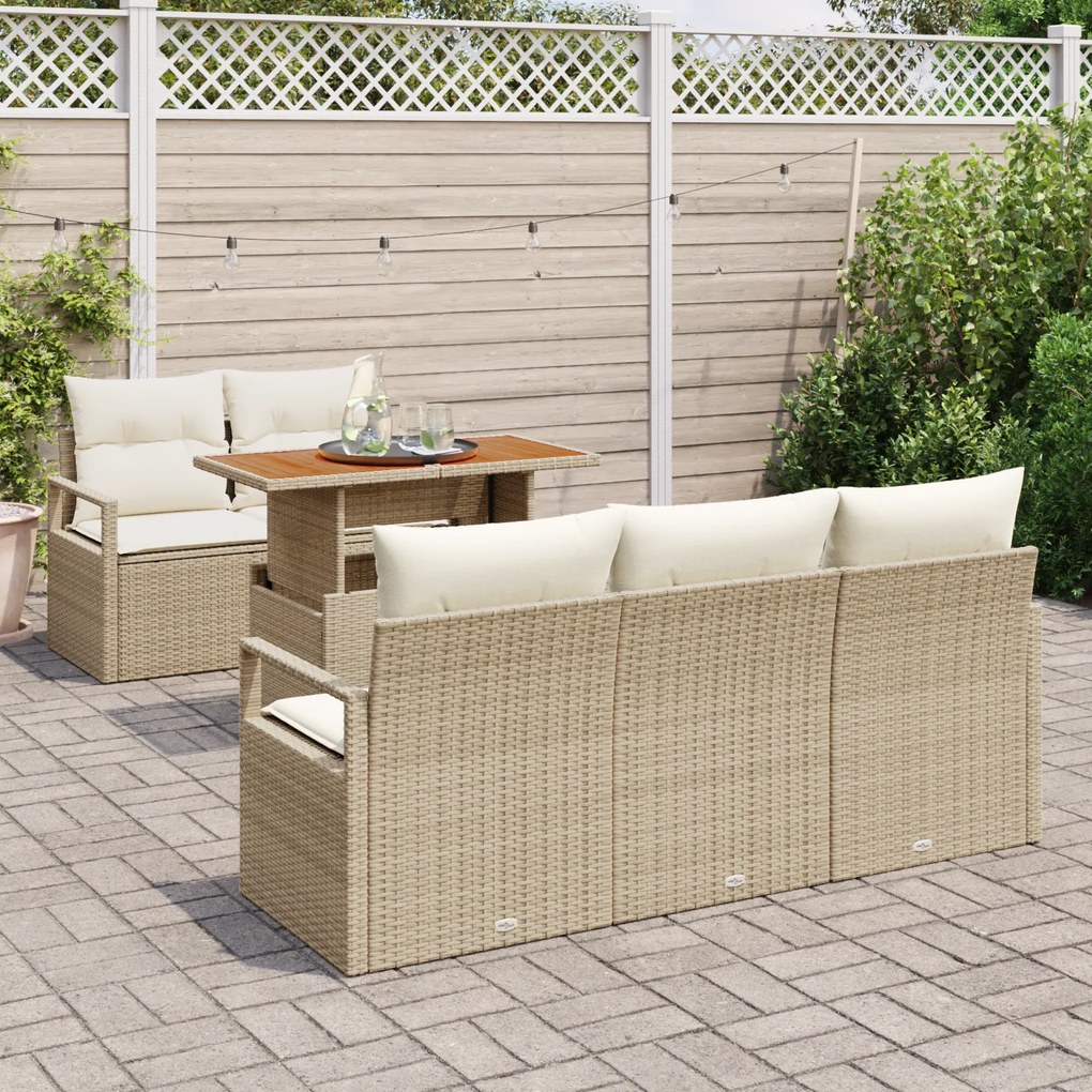 Conjunto de Sofá de 6 Peças para Jardim com Almofadas Bege Rattan Poli