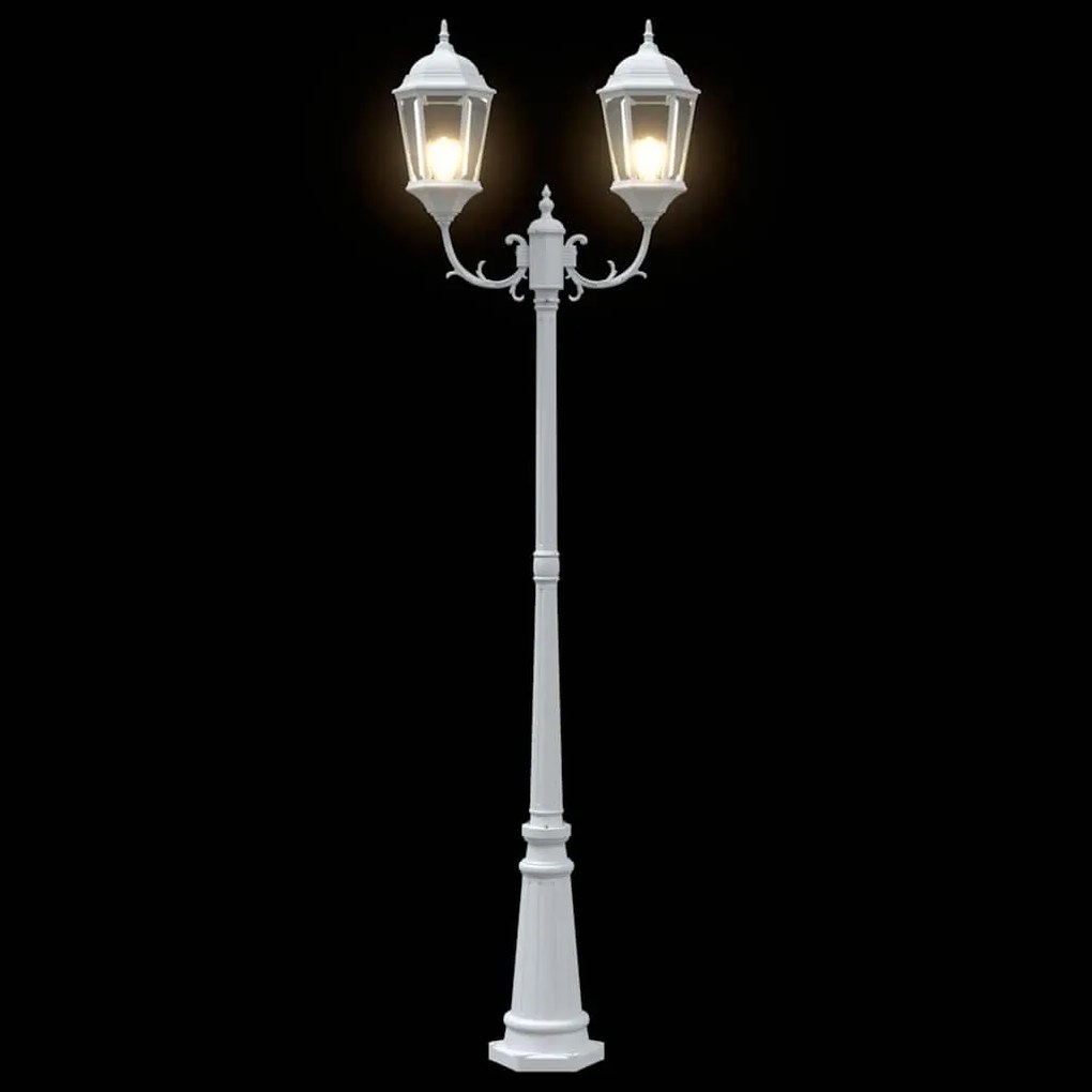 Poste de Luz de Jardim com 2 Lâmpadas E27 Branco 235 cm Alumínio