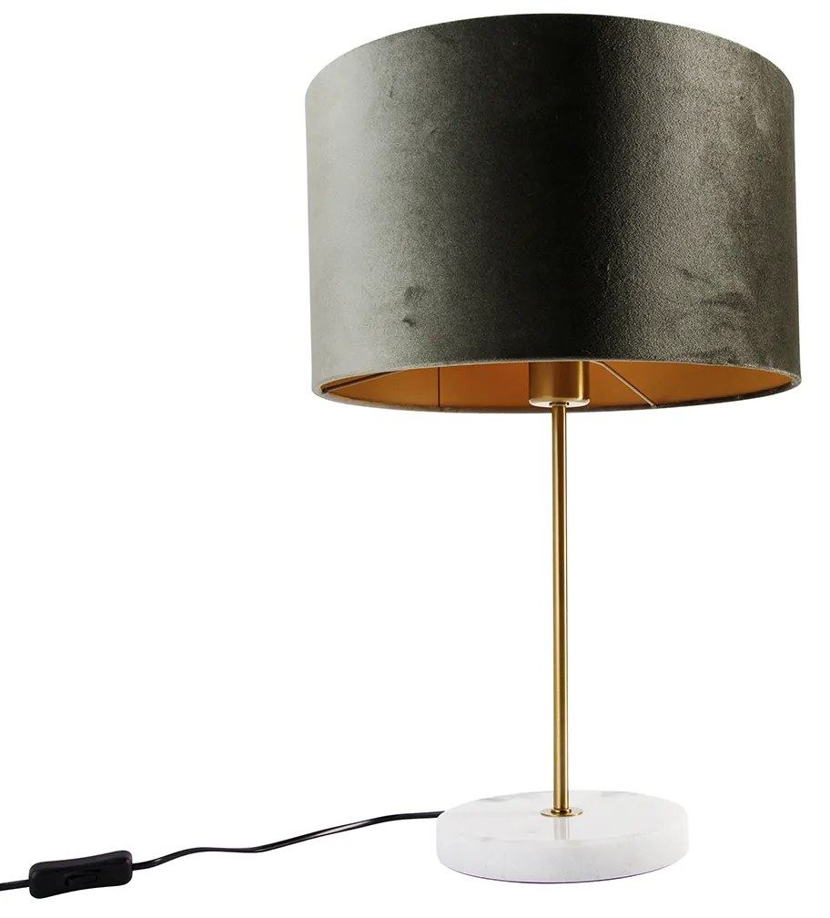 Candeeiro de mesa latão com abajur de veludo verde 35cm - Kaso