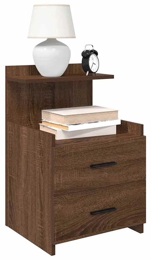 Mesa de cabeceira com 2 gavetas carvalho castanho 40x36,5x62 cm