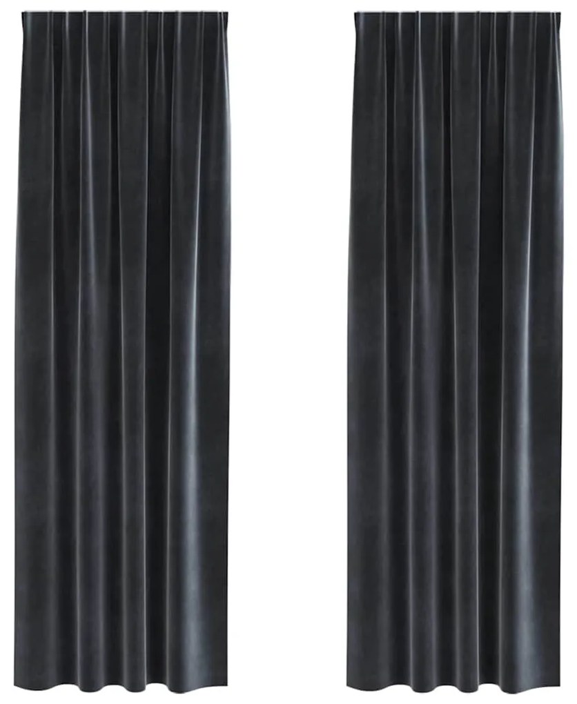 Cortinas Blackout vidaXL com fita superior 2 pcs Cinza Escuro Veludo