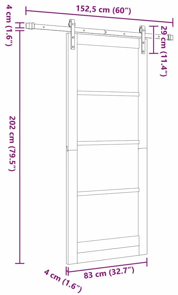 Porta Deslizante com Conjunto de Ferragens Branca 83x202 cm Madeira Só