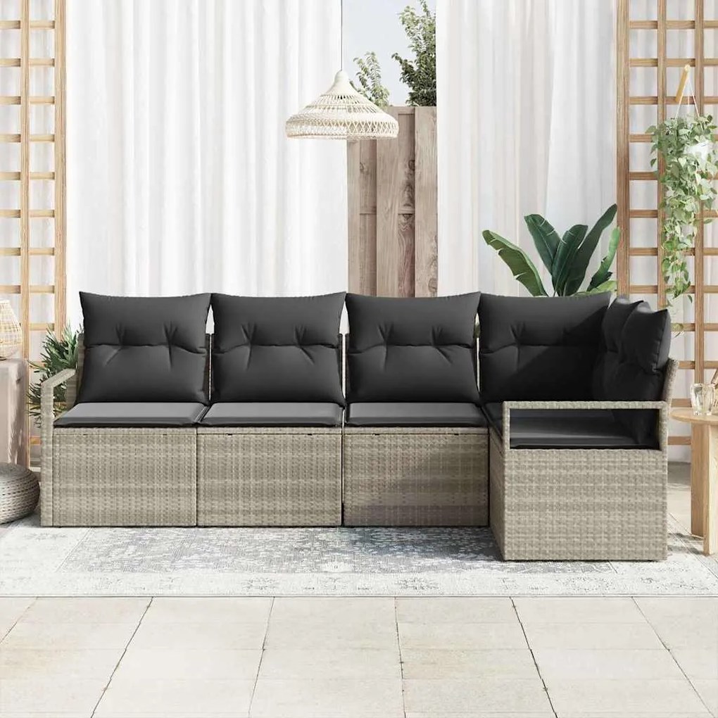 Conjunto de Sofá de Jardim com 5 Peças e Almofadas Cinza Claro