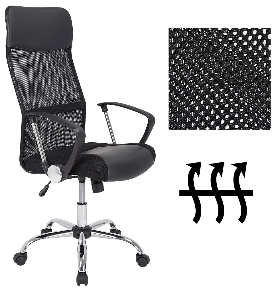 Cadeira de escritório Deluxe com encosto ergonómico 60 x 113-122 cm Preto