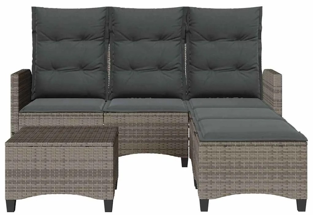 3 pcs conjunto sofás de jardim com almofadões em L vime PE