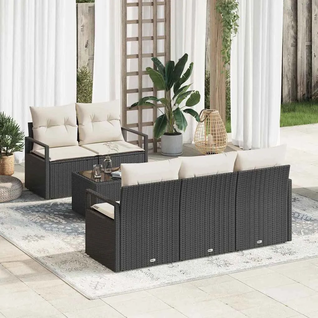 Conjunto de Sofá de Jardim com 6 Peças e Almofadas em Rattan Sintético