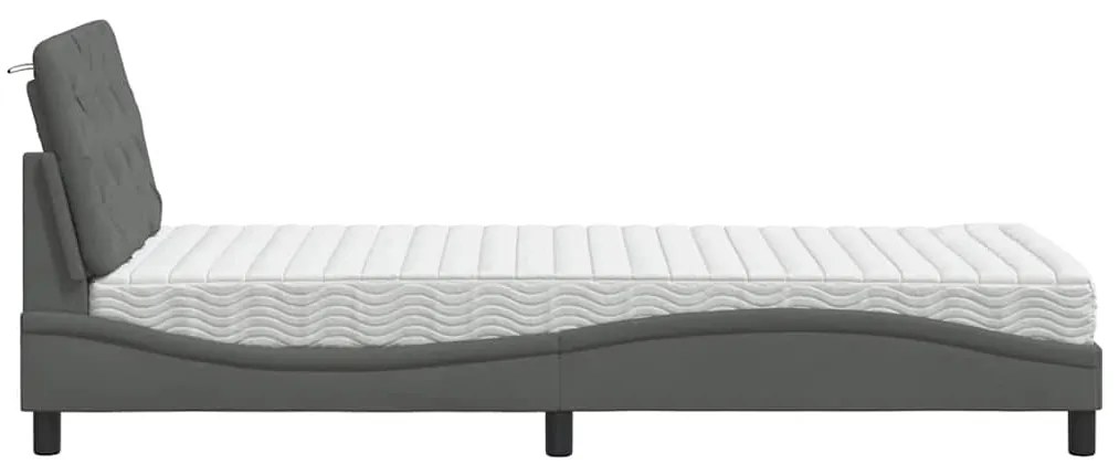 Cama com colchão 90x190 cm tecido cinzento-escuro