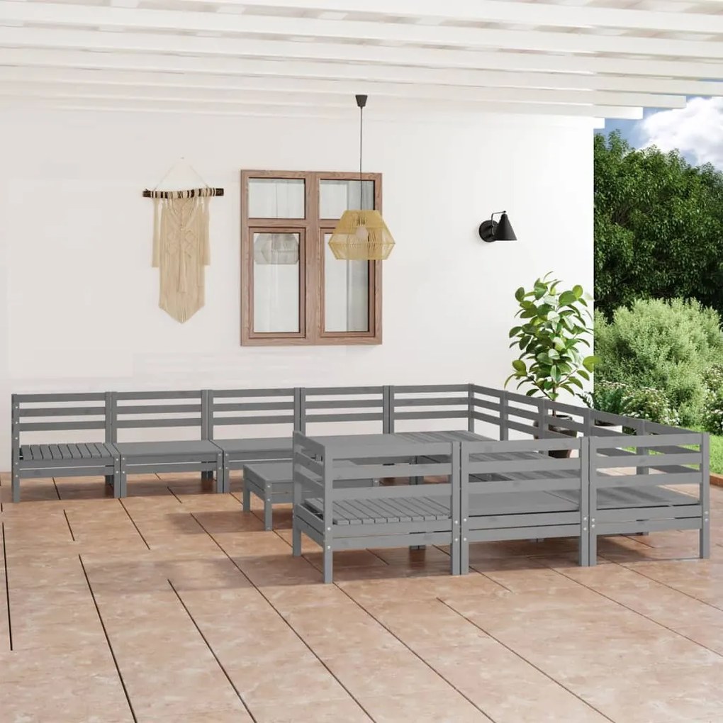 vidaXL 12 pcs conjunto lounge de jardim pinho maciço cinzento