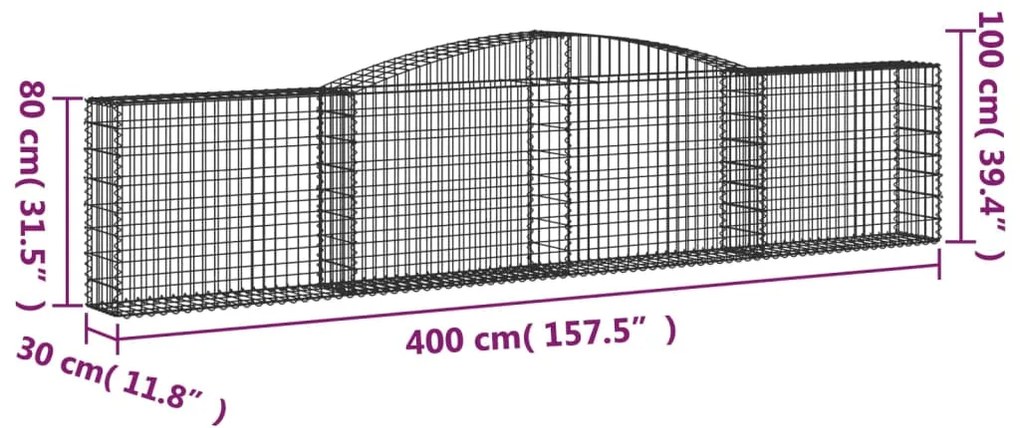 Cesto gabião arqueado 400x30x80/100 cm ferro galvanizado