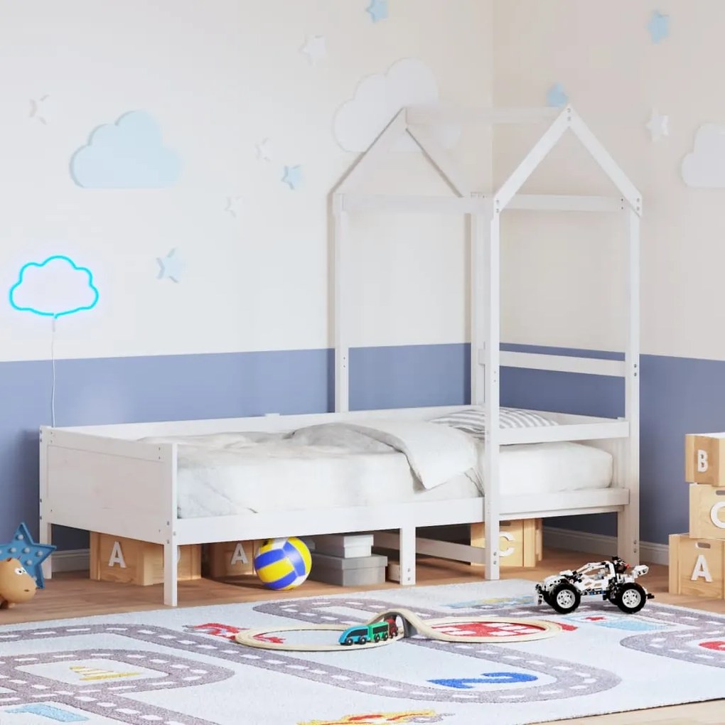 vidaXL Sofá-cama com telhado 90x200 cm madeira de pinho maciça branco