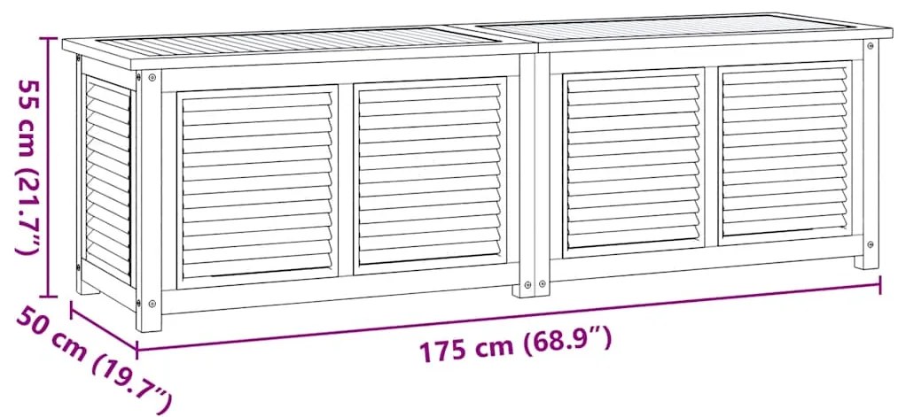 Caixa de arrumação para jardim com saco 175x50x55cm teca maciça