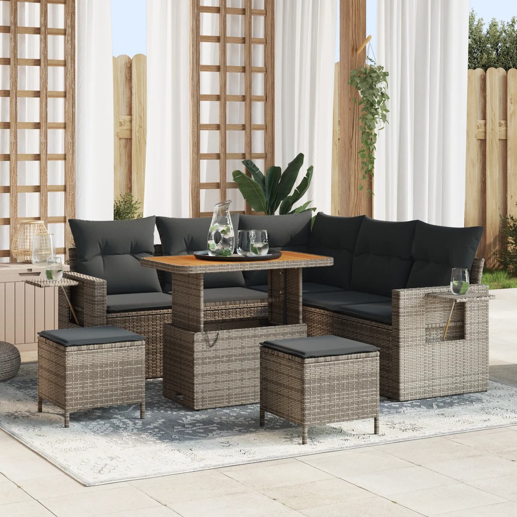 Conjunto de Sofá de Jardim vidaXL 8 Peças com Almofadas Cinza Vime PE Aço
