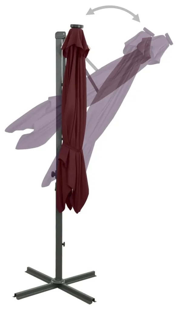 Guarda-sol de jardim com poste e luzes LED 250 cm bordô