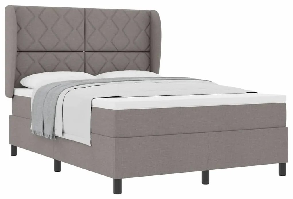 Cama com Estrado e Colchão - Taupe, 140 x 200 cm, Tecido
