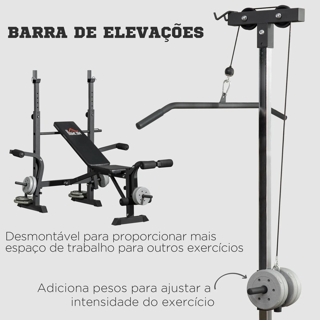 Banco de Pesos Multi Funcional Banco de Musculação Ajustável em 6 Posições 180x134x200cm (PESOS E BARRA NÁO INCLUIDA) Prata e Preto