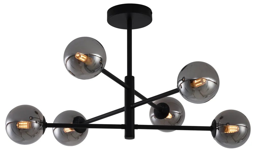 Plafond moderno preto com vidro fumado 6 luzes - Ryan Moderno
