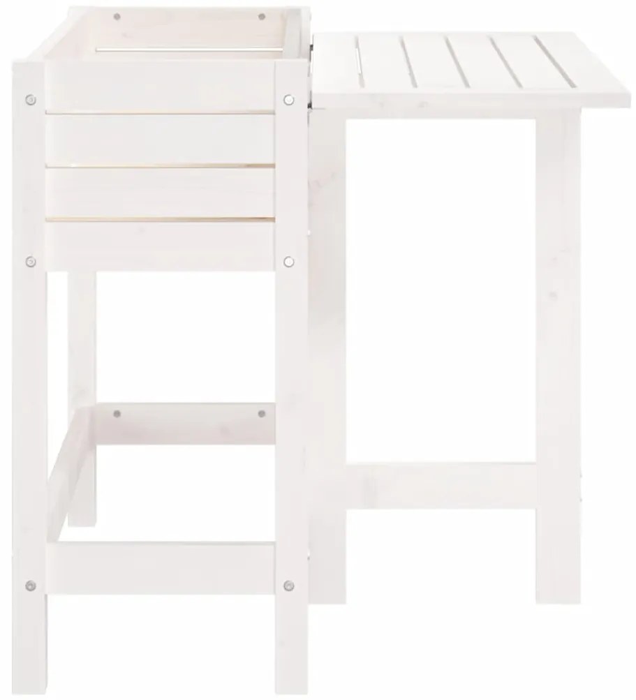 Floreira de jardim com tampo dobrável pinho maciço branco