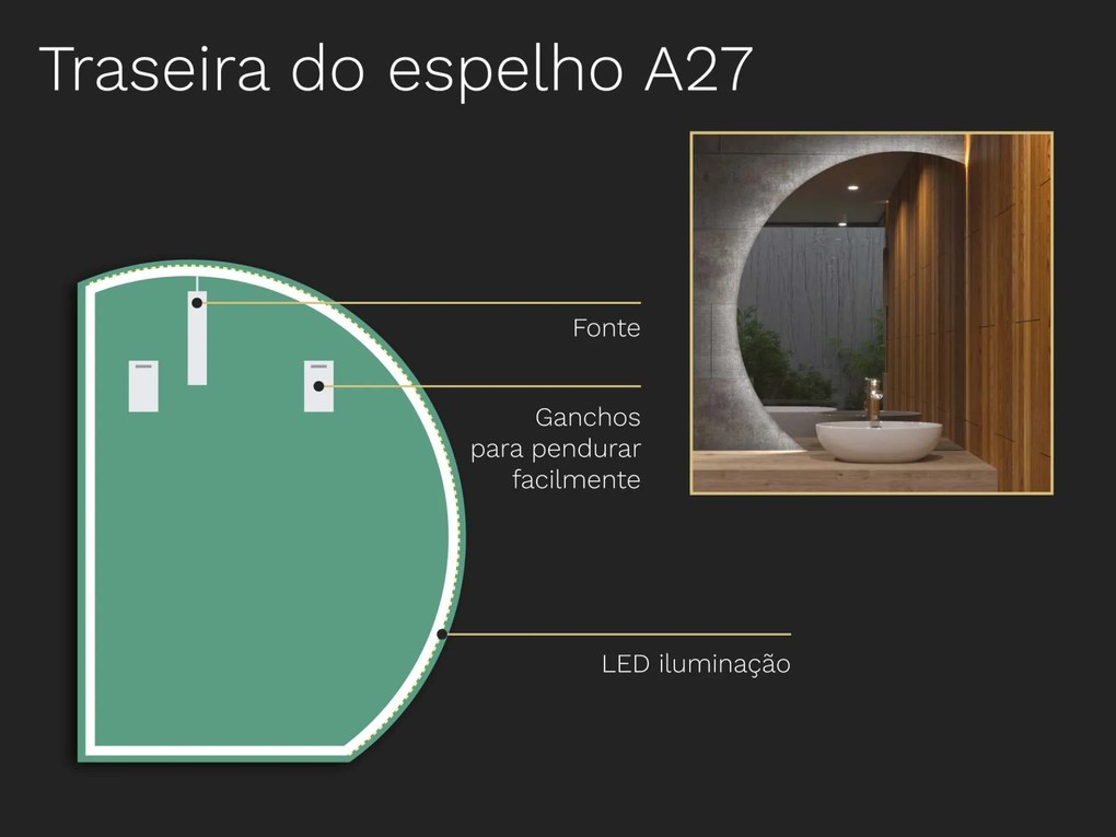 Espelho atípico com iluminação A27