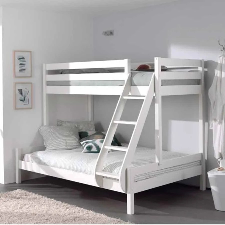 Beliche com Cama Casal PINO (90 x 200 Cm) + (140 x 200 cm) + estrado Branco