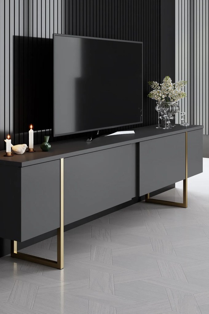 Conjunto de Mobiliário de Sala Luxe – Antracite e Dourado – Console 16