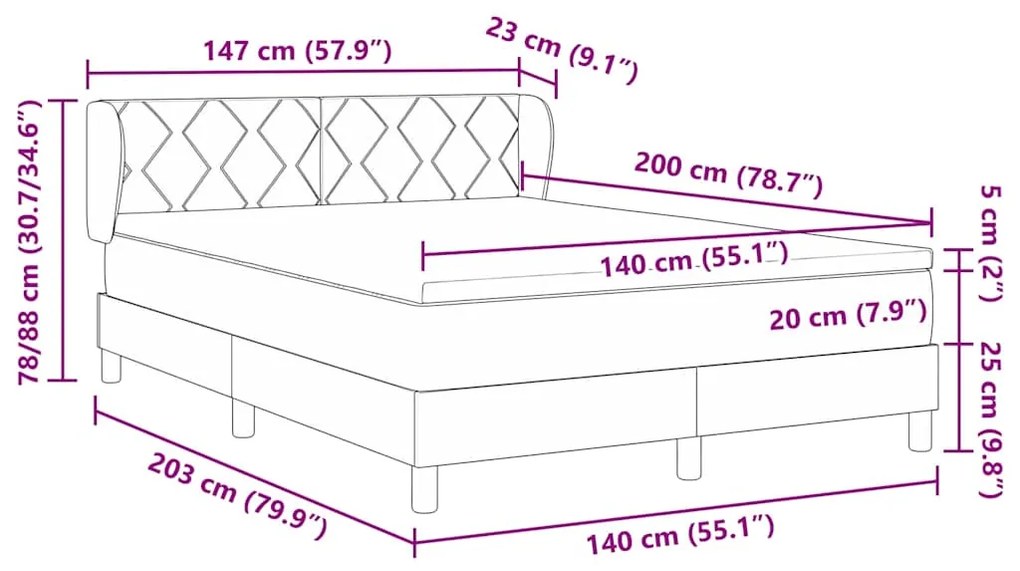 Cama Box com Colchão vidaXL Preto 140x200 cm Veludo
