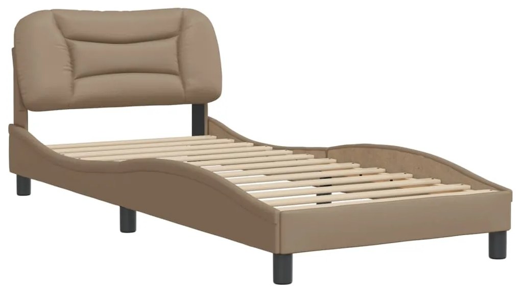 Estrutura cama c/ cabeceira couro artif. 90x190 cm cappuccino