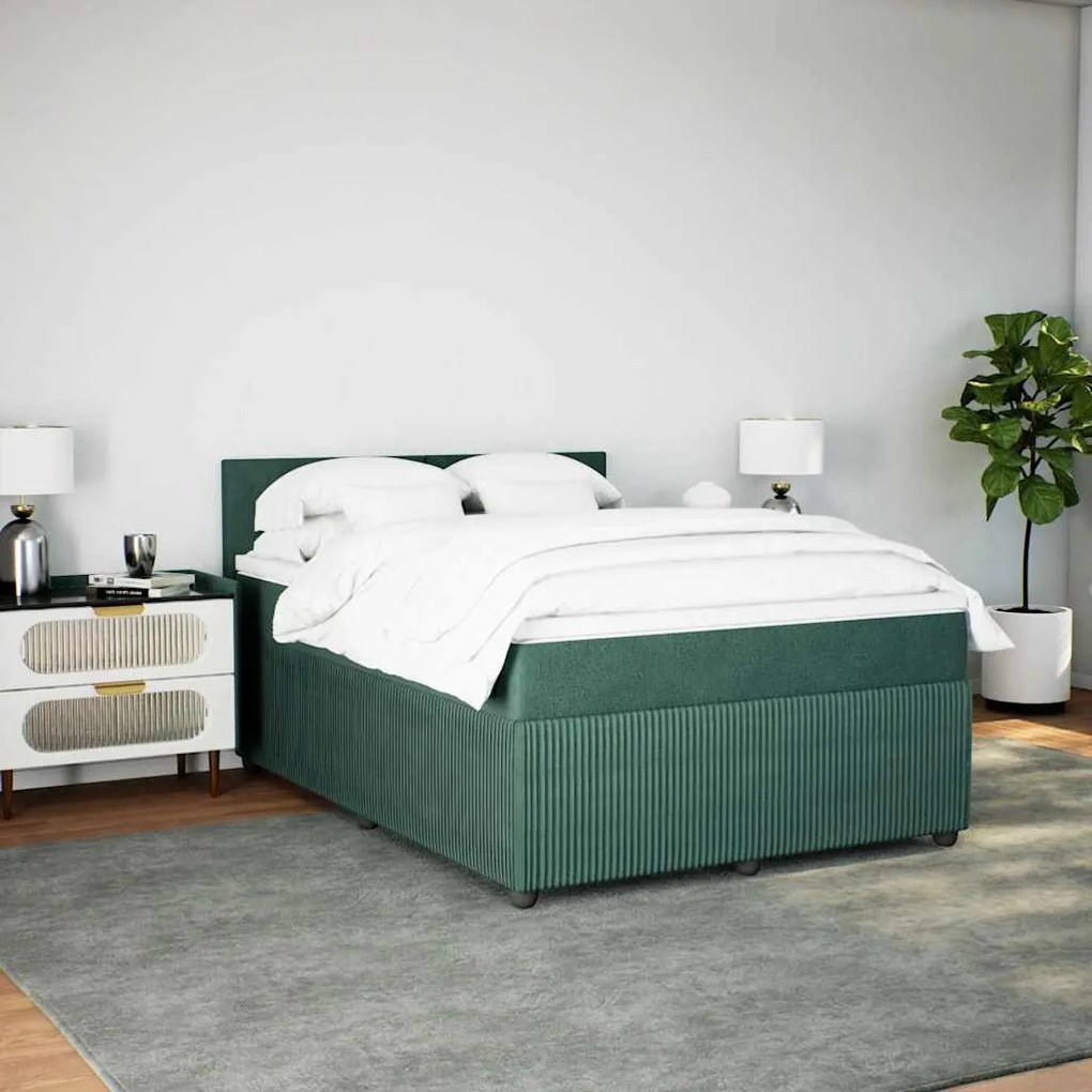 Cama com molas/colchão 160x200 cm veludo verde-escuro