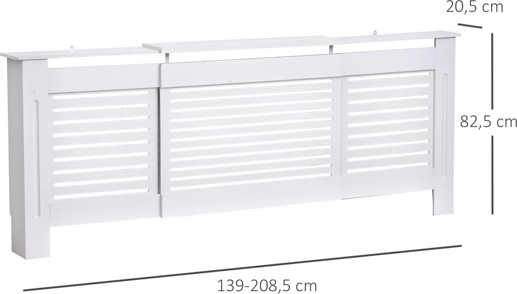 Cobertura de Radiador Extensível, 208,5 x 20,5 x 82,5 cm, Design Contemporâneo, Branco