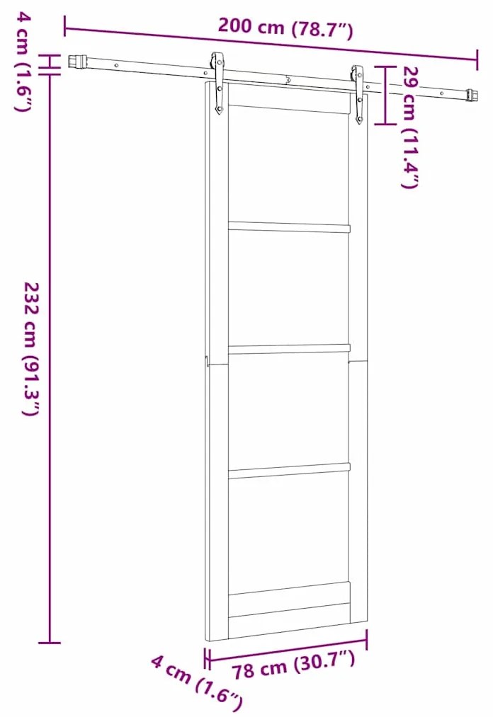 Porta de Correr com Conjunto de Hardware Branca 78x232 cm Madeira Maci