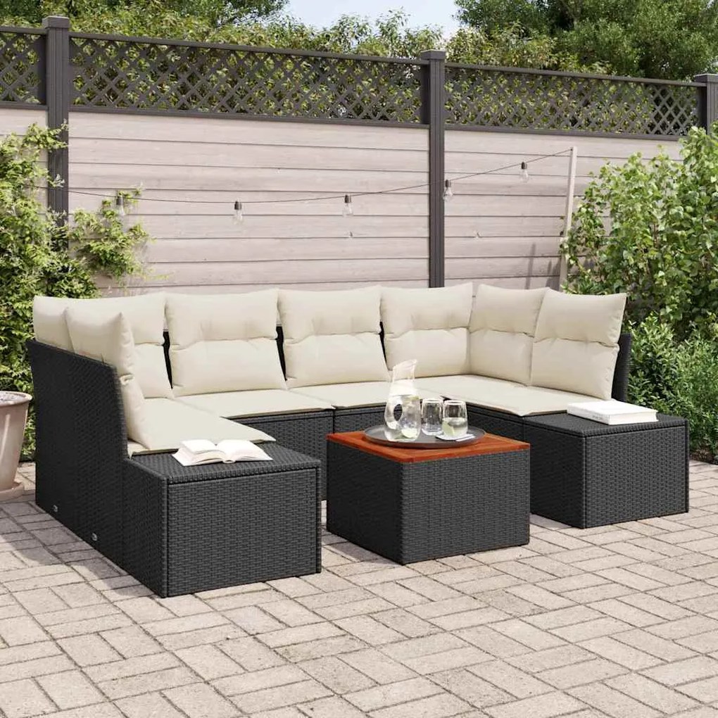 vidaXL Conjunto de Sofá de Jardim 7 pcs Preto e Creme vime PE