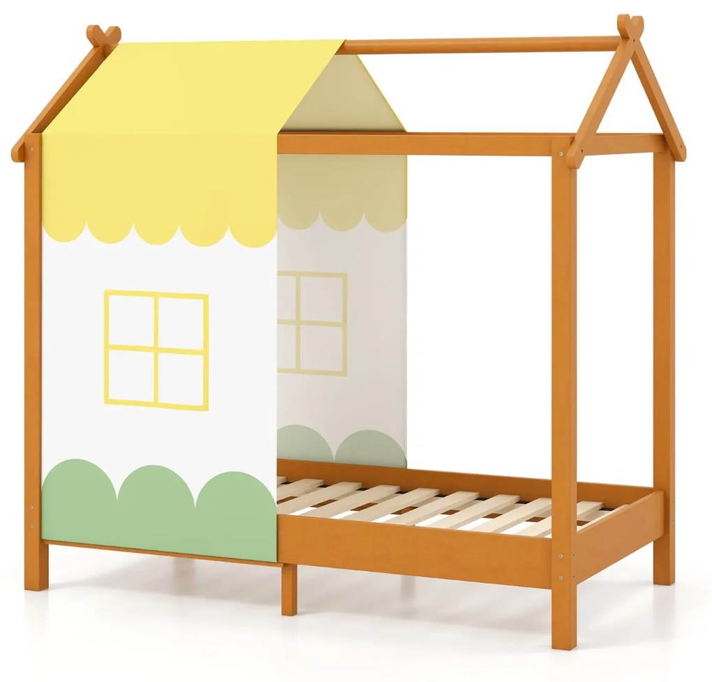 Cama de criança com toldo Plataforma de teatro Toldo amovível 12 ripas de madeira maciça para dormir 70 x 140 cm