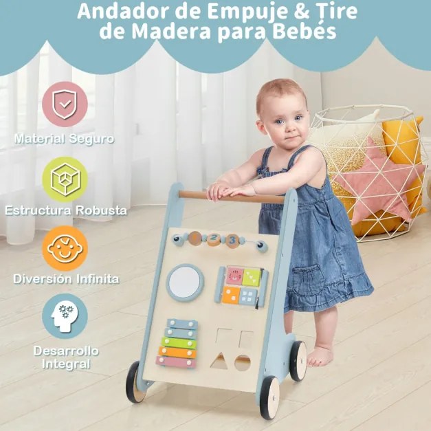 Andarilho para bebé com centro de atividades com blocos reversíveis xilofone 37 x 38 x 50 cm Azul