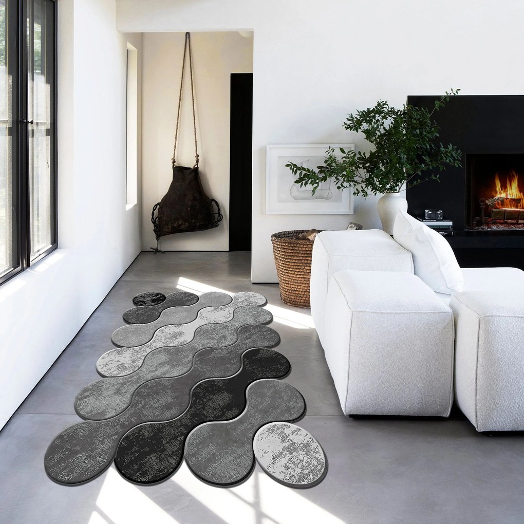 Tapete Wookece292 – Branco, Cinza e Preto – 80x50 cm | Tribo Home