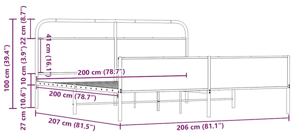 Estrutura de cama sem colchão 200x200cm metal carvalho sonoma