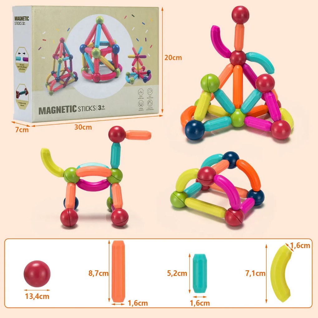 Costway Set de 88 Barras y Esferas Magnéticas para Niños Set Juguetes